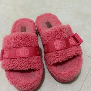 UGG Pink Fuzzy Slide Sandals